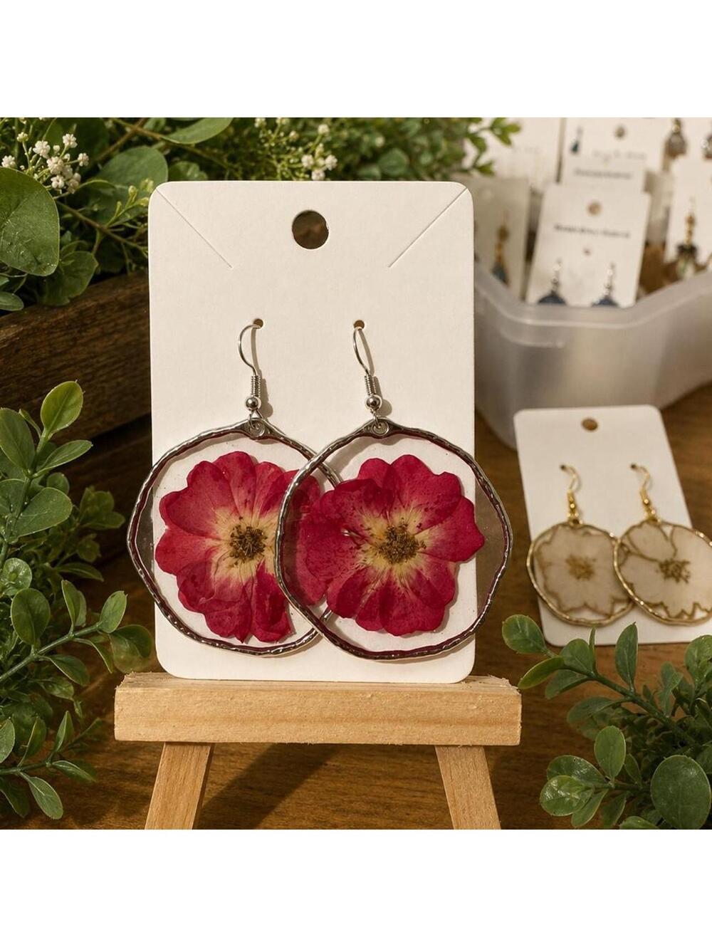 Cottage core Pressed Flower Hoop earrings